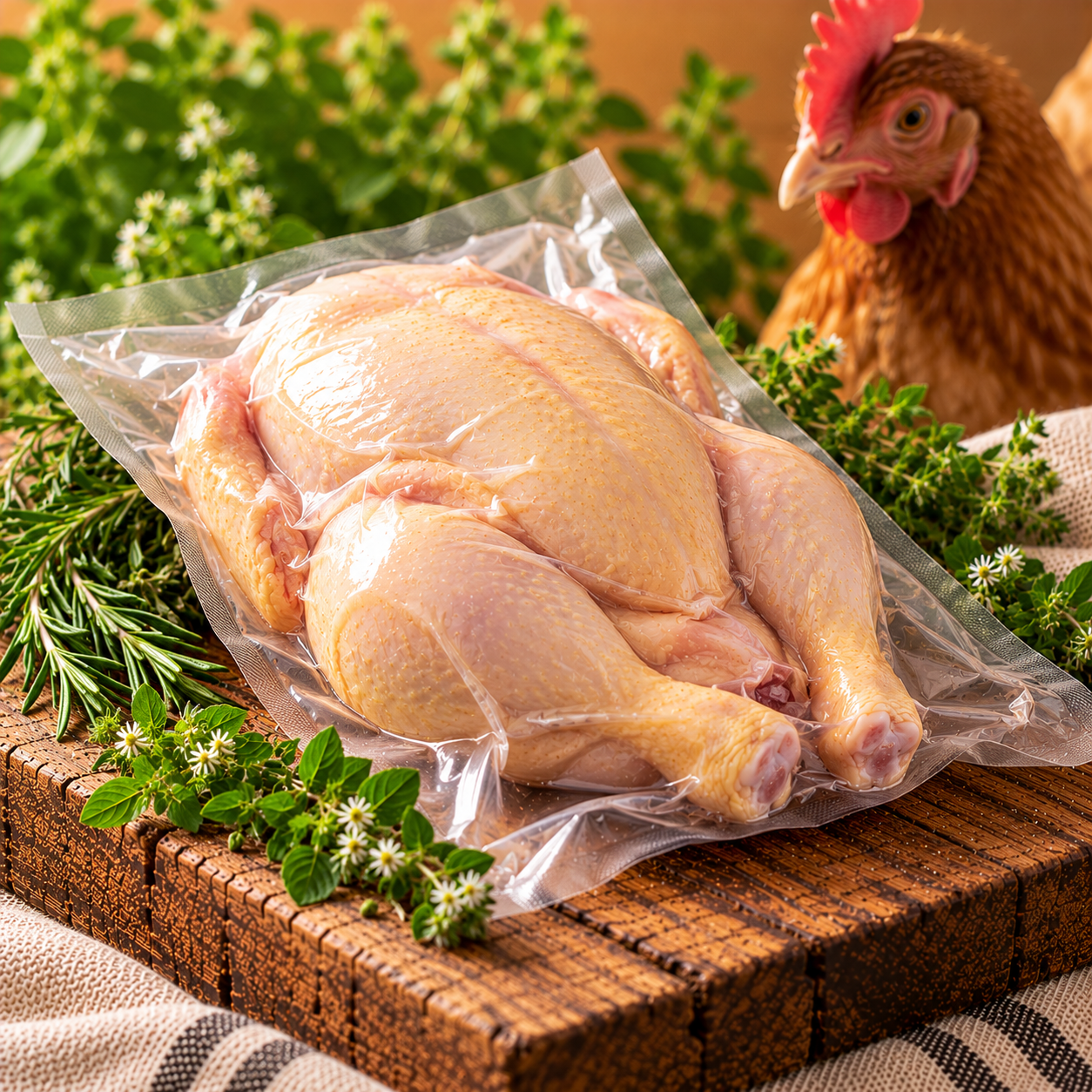 Pollo libre pastoreo empacado al vacío